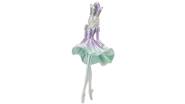 Isolated Nutcracker ballerina figurine with crown, in en pointe position, ethereal beauty