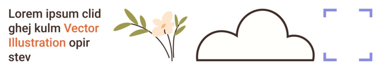 Branding, web design, nature , minimalist templates, digital media, placeholders. A cloud outline, floral branch and placeholder text are presented. Branding and web design concepts