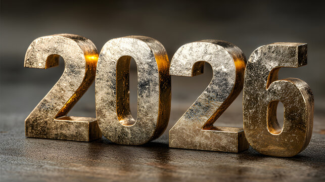 Shimmering gold numbers 2026 are displayed against a blurred green backdrop, symbolizing the anticipation of the New Year