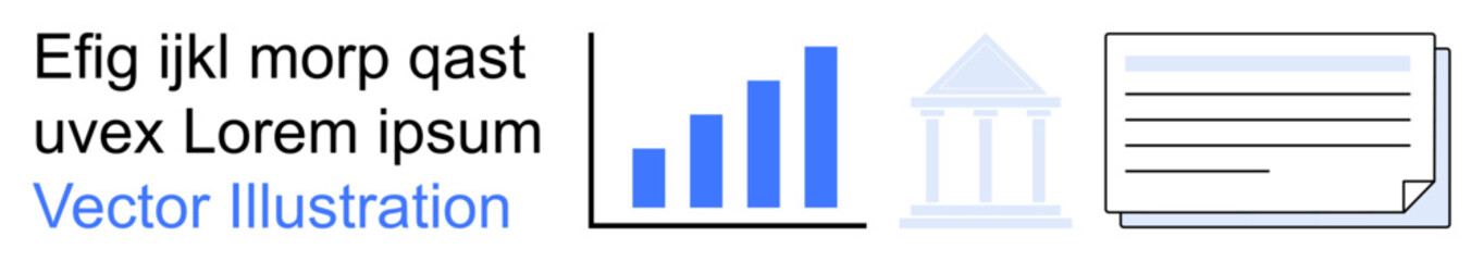 Obraz premium Data analysis, business growth, financial management, legal services, government frameworks, corporate documentation. Bar chart, courthouse and document icons. Business growth and legal services