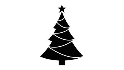 Fototapeta premium Black silhouette of a Christmas tree with a star on top, isolated on a white background.