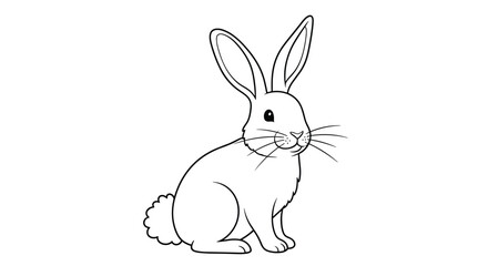 Obraz premium Simple black and white line art animation of a cute rabbit sitting upright ideal for a children's coloring book activity.