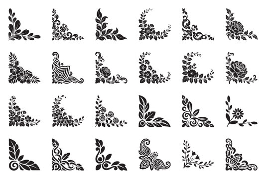 Decorative floral and paisley corner elements set