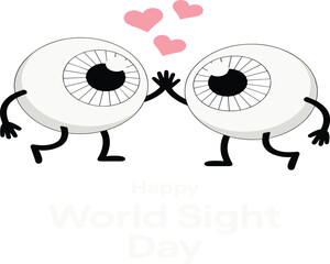 Cute cartoon eyeball characters celebrating vision awareness, World Sight Day illustration, eye health concept, happy eyesight design, ophthalmology themed artwork, adorable graphic