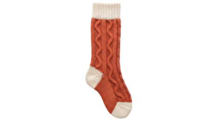 Isolated warm cable knit wool sock with white accents for cold weather accessories