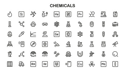 Chemicals Science Lab Professional Line Icon Set – Modern Minimal Vector Symbols for Research and Laboratory
