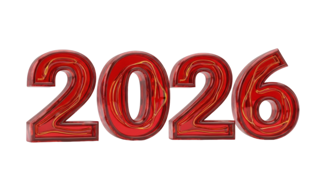 Isolated Numbers Forming 2026 Year, Celebration of a New Year, Shiny Red Holiday Decoration