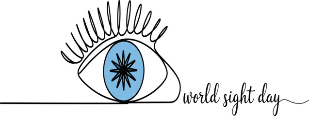 Minimalist line art eye illustration, world sight day design, vision awareness graphic, ophthalmology concept, eye health poster, blue iris artwork