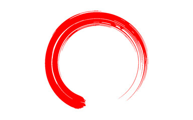 Illustration of red ens circle painted with a thick brush stroke, isolated on transparent background