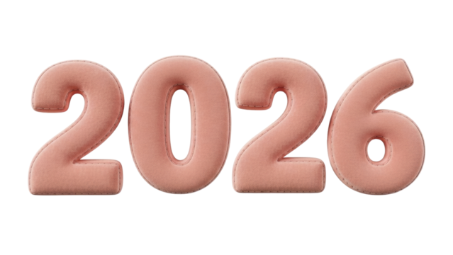 Isolated peach-colored 2026 digits in a set as design elements for upcoming New Year holidays