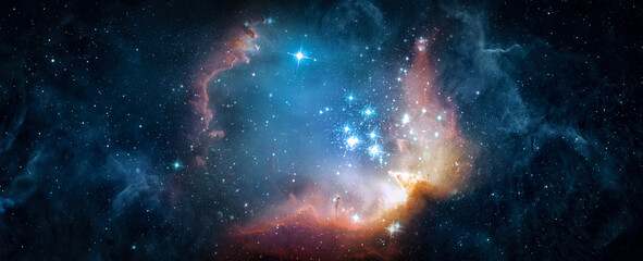 Space scene with stars in the galaxy. Panorama. Universe filled with stars, nebula and galaxy,. Elements of this image furnished by NASA.