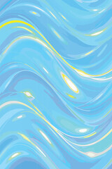 Swirling Blue Waves with Yellow Fluid Accents