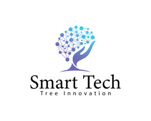smart tech tree logo creative design concept hand care innovation