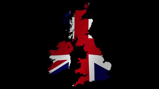 Looping animation of the United Kingdom flag as a map with a transparent background