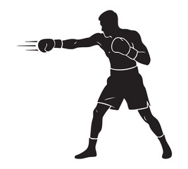 Boxing with boxer silhouette. Isolated background