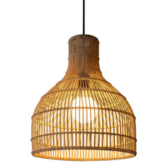 Woven rattan pendant light fixture isolated on transparent background
