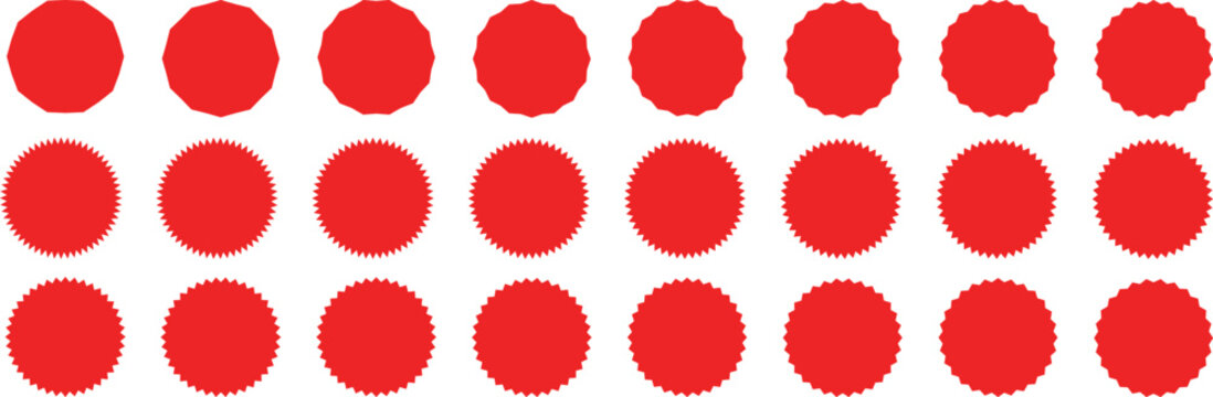 Set of circles with zigzag edges. Circle shapes & star shapes offer price tag, rounded starburst zigzag badge, discount and sale label stickers, circle sticker, wavy edge. 