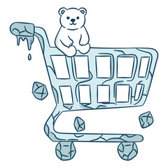 Glacial shopping cart icon with ice and polar bear commercial element