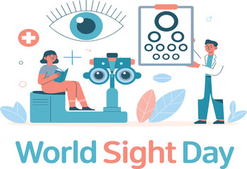 World Sight Day illustration, eye care awareness, optometry checkup, vision test chart, ophthalmology concept, medical eye examination, health education graphic design