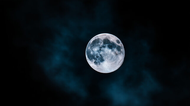 Dramatic night sky featuring a full moon with subtle cloud details, evoking a serene celestial atmosphere. travel magazines, destination branding, designed for travel destination branding.