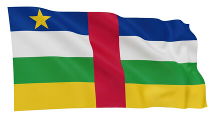 Obraz premium The national flag of the Central African Republic waving gracefully, featuring its blue, white, green, and yellow horizontal stripes, a red vertical band, and a yellow star