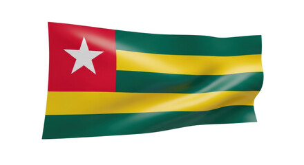 Obraz premium Green and yellow striped national flag with a red canton featuring a single white star is waving gracefully, showcasing its vibrant colors and glossy, silky texture