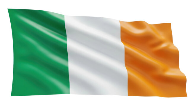 Green, white, and orange vertical tricolor national flag with a silky satin texture waving gracefully with realistic folds and soft highlights