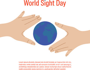 World Sight Day illustration, hands protecting globe, vision awareness concept, global eye health campaign design, minimal healthcare graphic for awareness