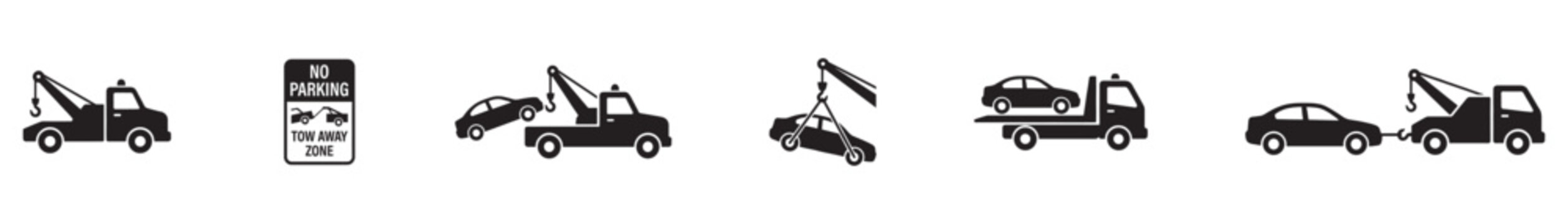 Car towing icon. Towing car icon collection. Tow away sign. Simple flat icons. Vector Illustration. EPS 10