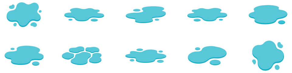 Water puddle cartoon. Vector illustration isolated on white. Blue water splash. Vector Illustration. EPS 10