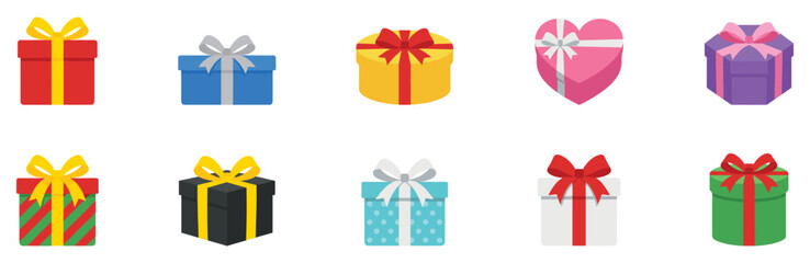 Gift box icon set. Gift box for the holiday. Abstract Gift Boxes Collection Set logo Vector Design Icons Symbol Illustration. Vector Illustration. Vector Graphic. EPS 10 