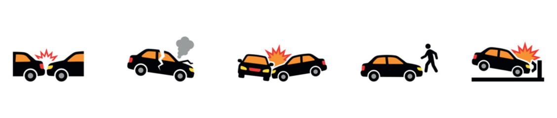 Car accident icon set. Car crash icons. Vector Illustration. EPS 10
