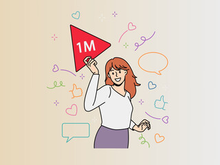 Happy Social Media Influencer Celebrating One Million Followers Milestone