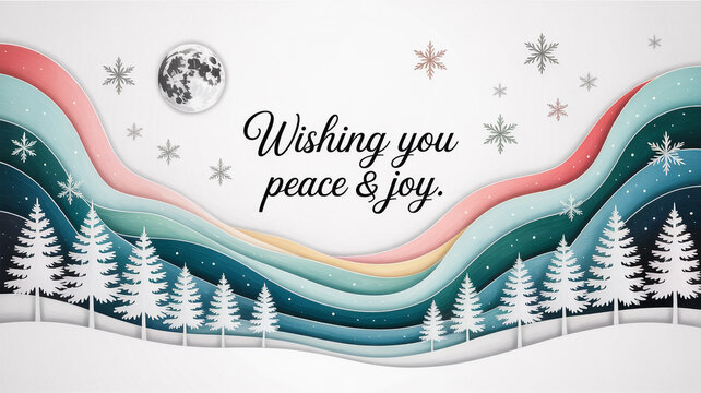 Wishing you peace and joy this holiday season with a serene winter landscape, perfect for festive greetings, seasonal promotions, and heartwarming Christmas messages