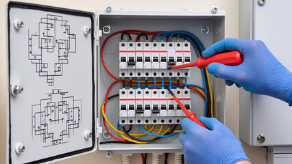 electrician testing electrical panel