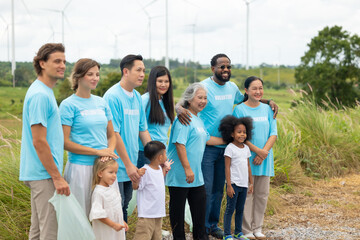 Teamwork meeting, volunteer charity people. charity community service event, ngo business and outreach, Group Diverse people meeting at park for donation