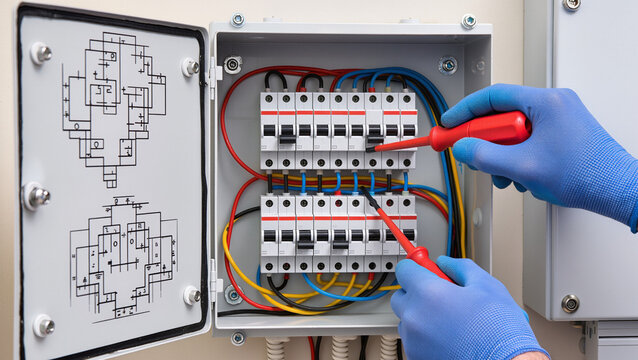 electrician testing electrical panel