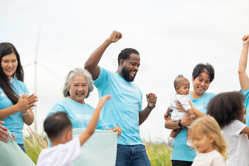 Teamwork meeting, volunteer charity people. charity community service event, ngo business and outreach, Group Diverse people meeting at park for donation