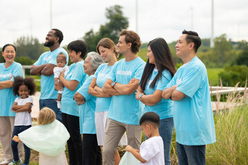 Teamwork meeting, volunteer charity people. charity community service event, ngo business and outreach, Group Diverse people meeting at park for donation