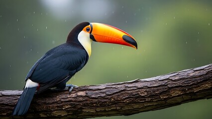 Obraz premium Striking Toucan Perched on Branch in Lush Greenery.