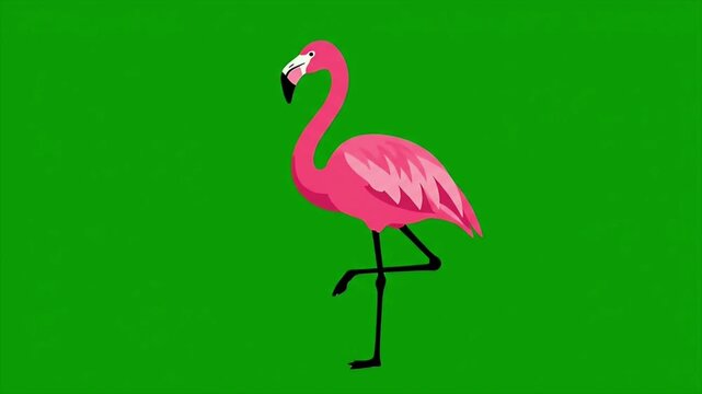 Looping Animated Pink Flamingo On Green Screen.