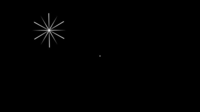Shimmering circle blast firework animation with fast line flashes, bubble spark pops and glowing geometric bursts over clean black background in cinematic 4K motion.