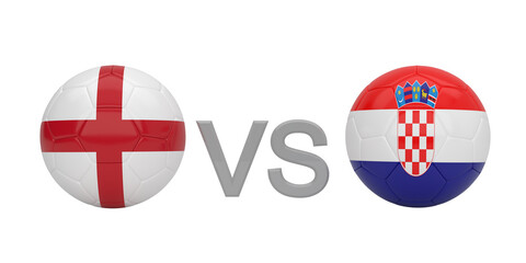 Obraz premium Football match between England and Croatia, featuring national flag soccer balls and vs sign