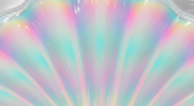 Close up iridescent seashell texture with pastel gradient light and soft focus