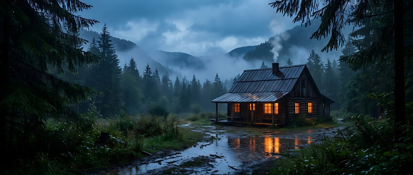 house in the forest - Powered by Adobe