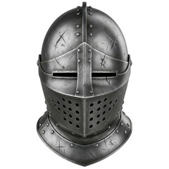 Medieval knight s helmet with visor and gorget isolated on transparent background