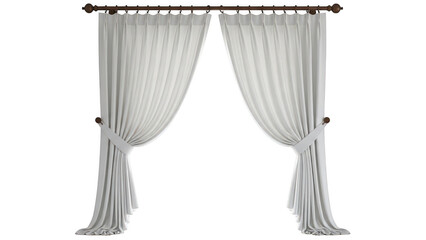 Elegant white sheer curtains tied back isolated on transparent background