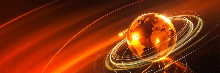 Glowing global sphere with fast moving light trails representing digital world connection  
