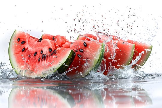 Vibrant Watermelon Splash in Refreshing Motion on White Background - Powered by Adobe