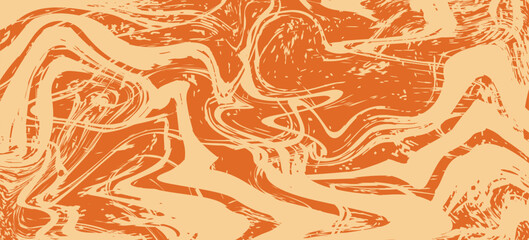 Retro caramel line background. Salted caramel liquid desert texture. Wavy swirl candy pattern for poster, cover, banner, pamphlet. Orange hippie wallpaper in 60s or 70s style.